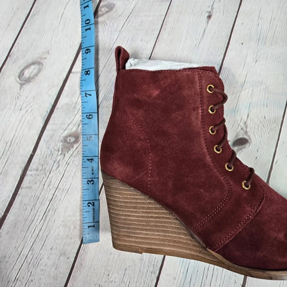 Diba Blake Suede Bootie Burgundy Lace Up Wedge Ankle Boots Women Size 8.5‎